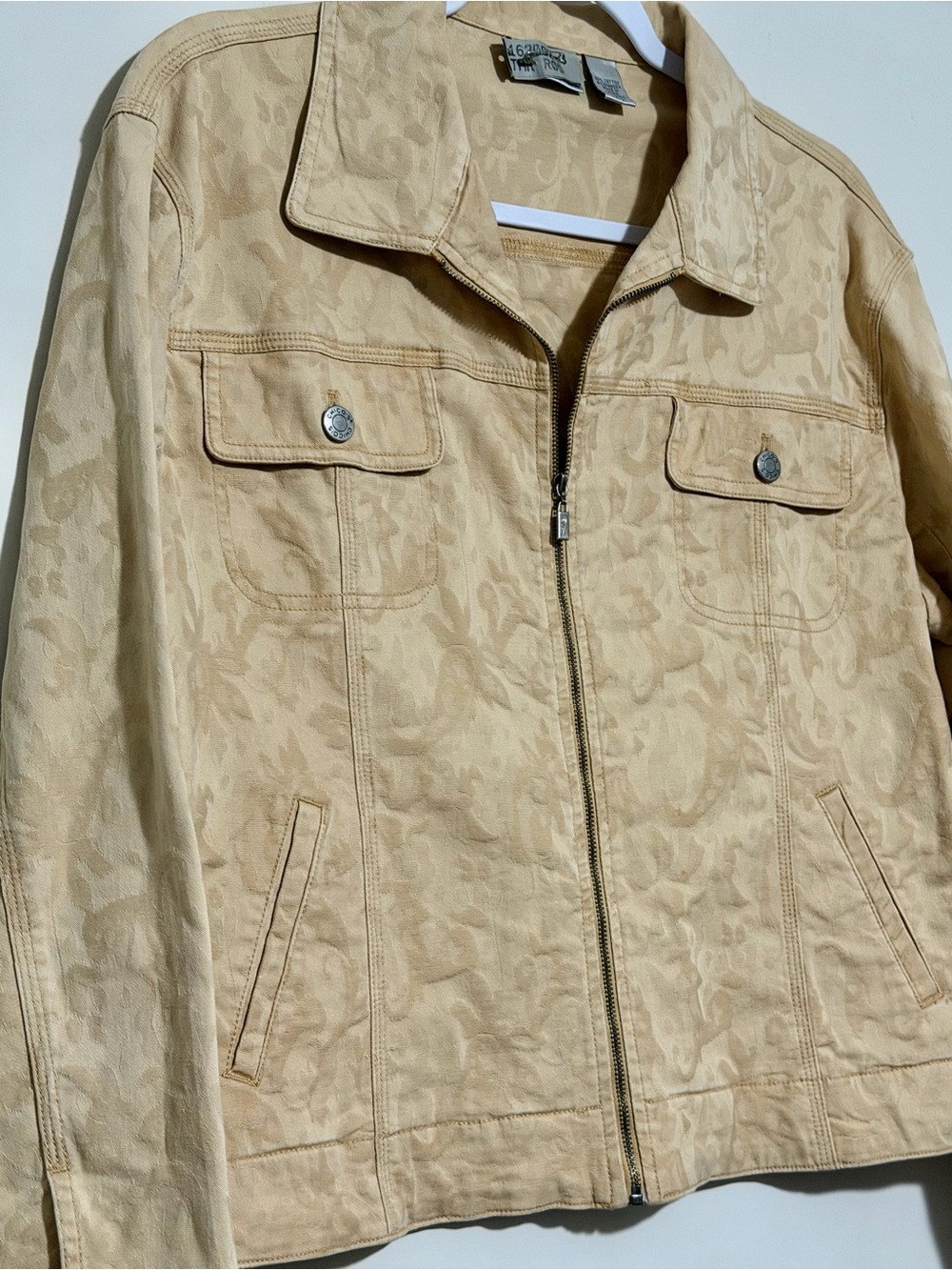 Chico's Light Gold/Yellow Jacquard Zip Denim Jacket - Picture 4 of 9